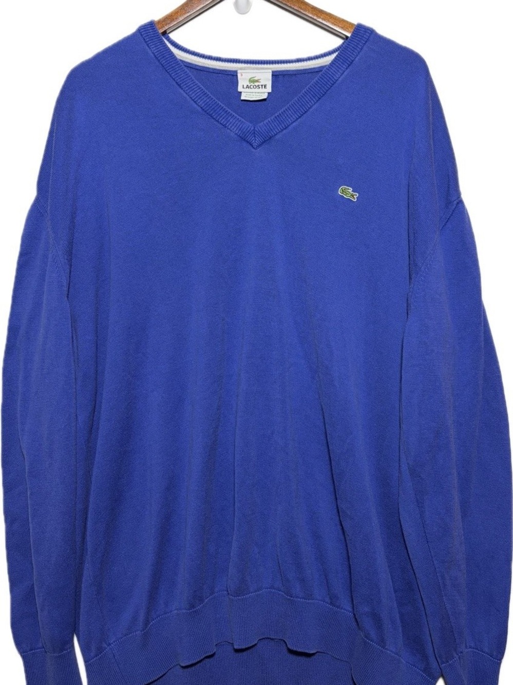 Lacoste V-Neck 100% Cotton Sweater Size 9 4XL Purple Croc Logo Preppy Big Tall
